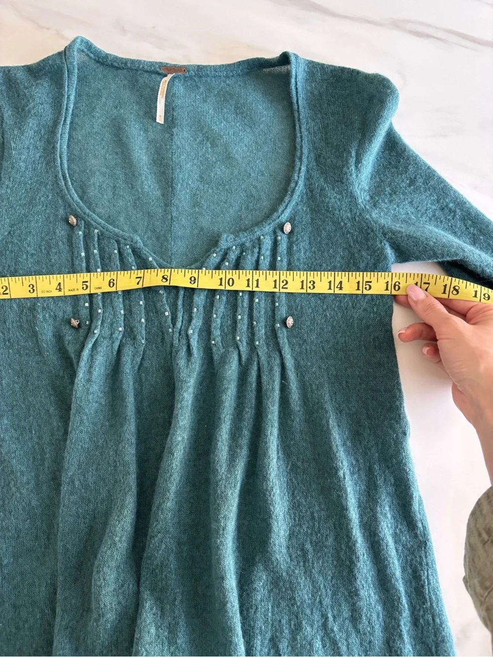 Free People Teal Fuzzy Knit Top Wool & angora blend sz M